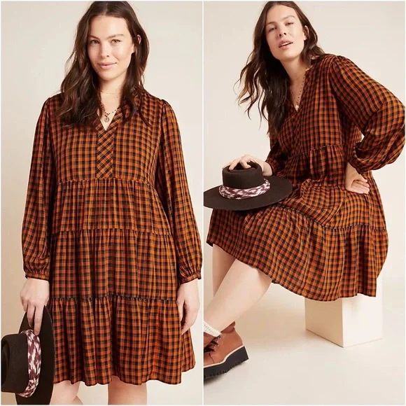 Anthropologie | Dresses | Nwt Anthropologie Maeve Amber Plaid Tiered Tunic  Dress | Poshmark